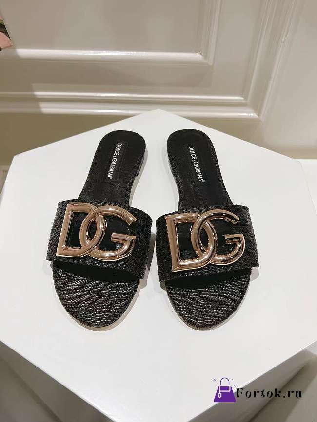 Fortok Dolce & Gabbana DG Buckle Hollow Slippers Black - 1