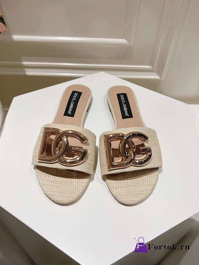 Fortok Dolce & Gabbana DG Buckle Hollow Slippers Beige - 1
