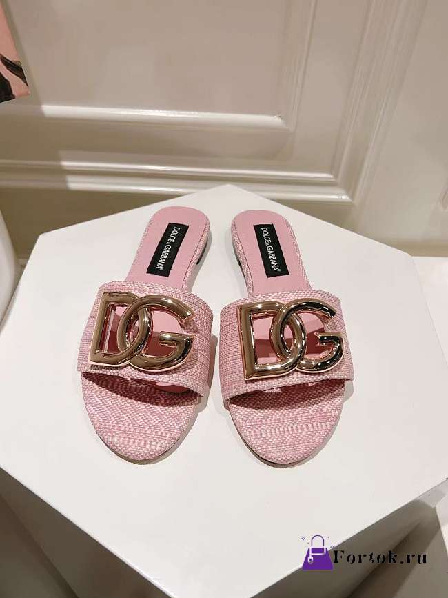 Fortok Dolce & Gabbana DG Buckle Hollow Slippers Pink - 1