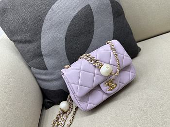 Fortok Chanel Mini Flap Bag Lambskin, Imitation Pearls & Gold-Tone Metal Pink 11.5×17×5cm