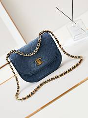 Fortok Chanel Messenger Bag Calfskin & Gold-Tone Metal Blue Denim 15.5x21x6.5cm - 1