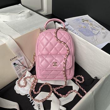 Fortok Chanel Classic Mini Backpack Lambskin & Gold-Tone Metal Pink 18x13x9cm