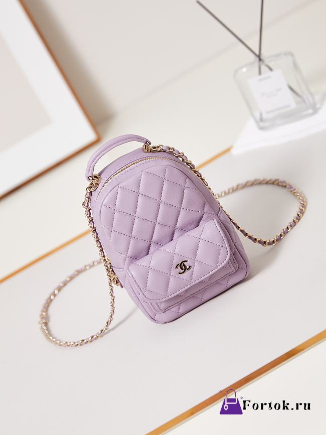 Fortok Chanel Classic Mini Backpack Lambskin & Gold-Tone Metal Purple 18x13x9cm - 1