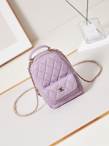 Fortok Chanel Classic Mini Backpack Lambskin & Gold-Tone Metal Purple 18x13x9cm