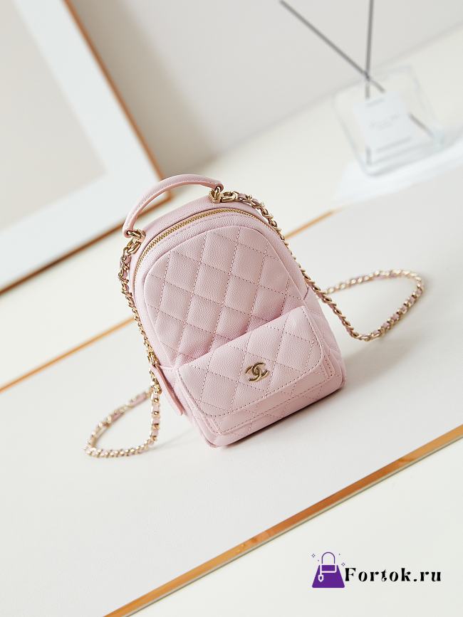 Fortok Chanel Classic Mini Backpack Caviar Leather & Gold-Tone Metal Light Pink 18x13x9cm - 1