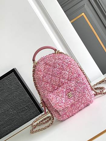 Fortok Chanel 24P Pink Tweed Small Backpack 13x18x9cm