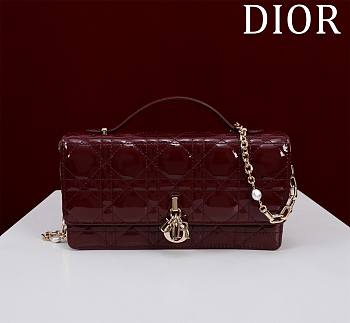 Fortok Dior Miss Dior Bag Burgundy Cannage Patent Leather 0980 21x11.5x4.5cm