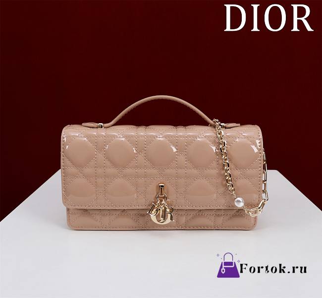 Fortok Dior Miss Dior Bag Beige Cannage Patent Leather 0980 21x11.5x4.5cm - 1