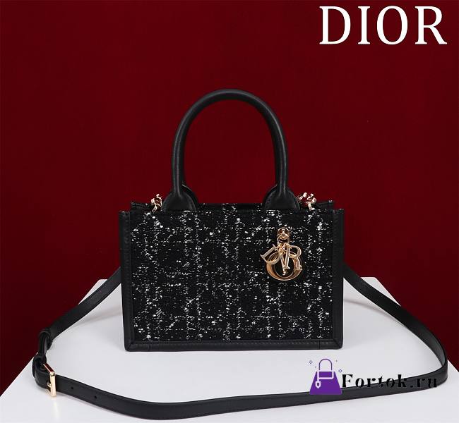Fortok Dior Book Tote Black Cannage Tweed 22x13x7.5cm - 1