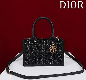 Fortok Dior Book Tote Black Cannage Tweed 22x13x7.5cm