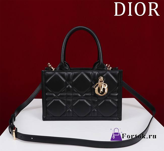 Fortok Dior Cannage Pattern Tote Bag in Black with Shoulder Strap 22x13x7.5cm - 1