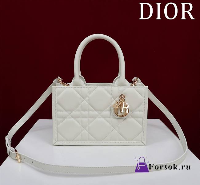 Fortok Dior Cannage Pattern Tote Bag in White with Shoulder Strap 22x13x7.5cm - 1