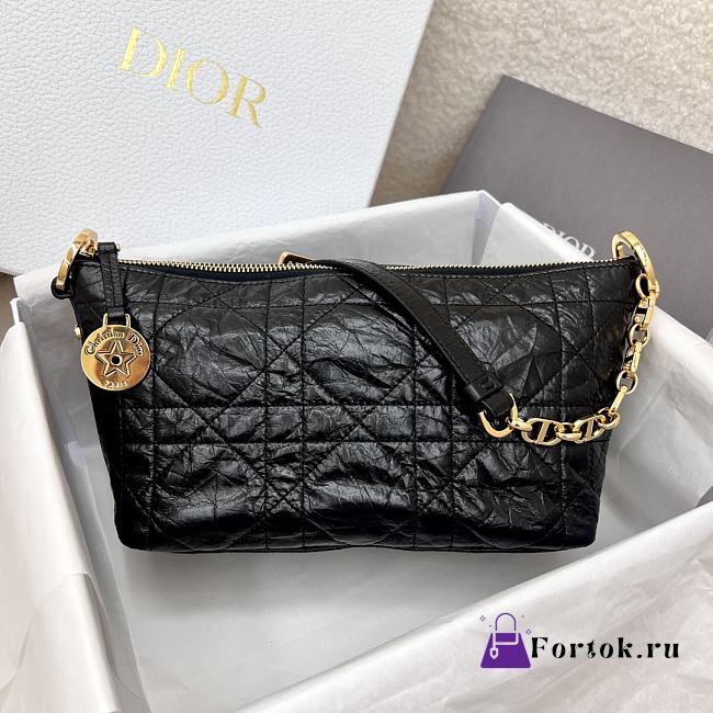 Fortok Dior Diorstar Hobo Bag with Chain Black Macrocannage Crinkled Calfskin 28.5x14.5x10cm  - 1