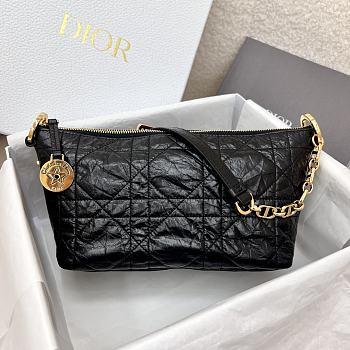 Fortok Dior Diorstar Hobo Bag with Chain Black Macrocannage Crinkled Calfskin 28.5x14.5x10cm 