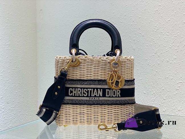 Fortok Dior Lady Bag Dark Blue Natural Wicker Cornflower Oblique Jacquard 24cm - 1
