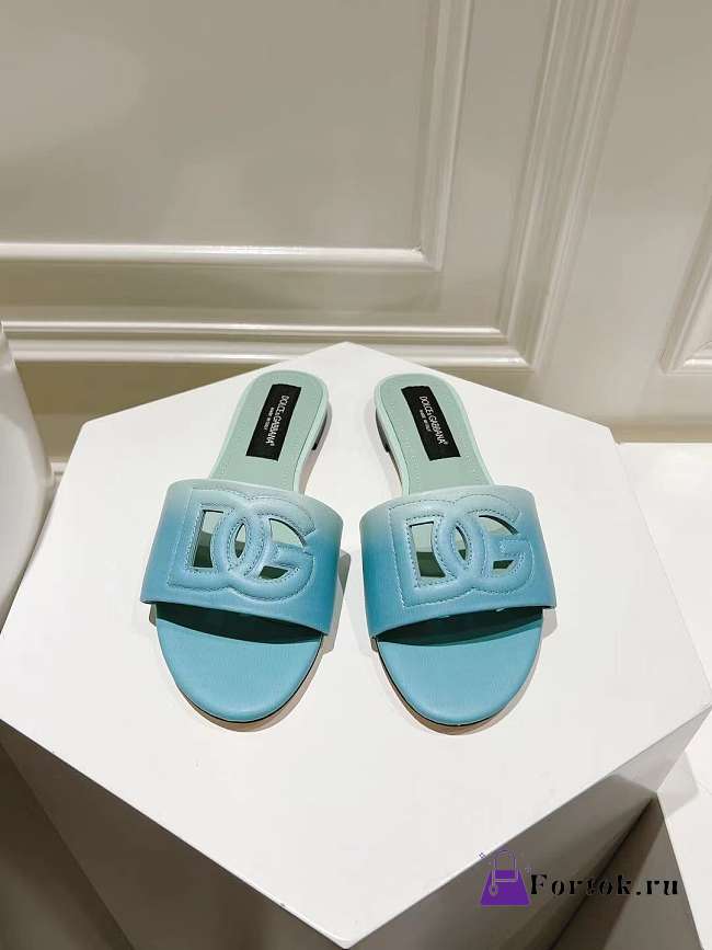 Fortok Dolce & Gabbana DG Buckle Hollow Slippers Light Blue Ombré-print Calfskin - 1