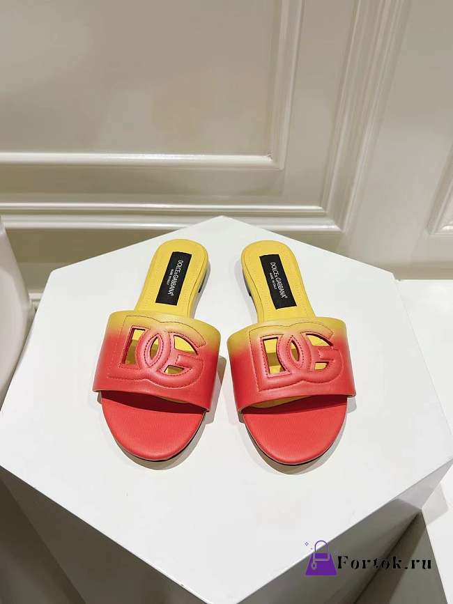 Fortok Dolce & Gabbana DG Buckle Hollow Slippers Yellow Ombré-print Calfskin - 1
