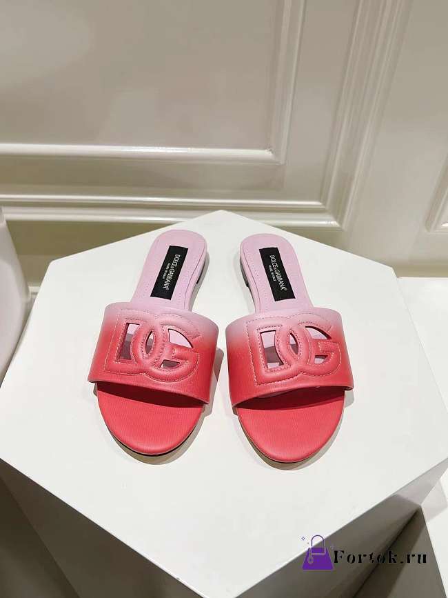 Fortok Dolce & Gabbana DG Buckle Hollow Slippers Pink Ombré-print Calfskin - 1