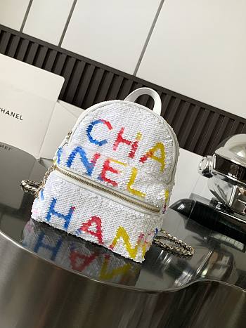 Fortok Chanel 24C Sequined Backpack White 25x21x15cm