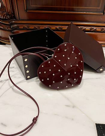 Fortok Alaia Coeur Diamond Love Bag in Burgundy Patent Leather 21x17x5cm