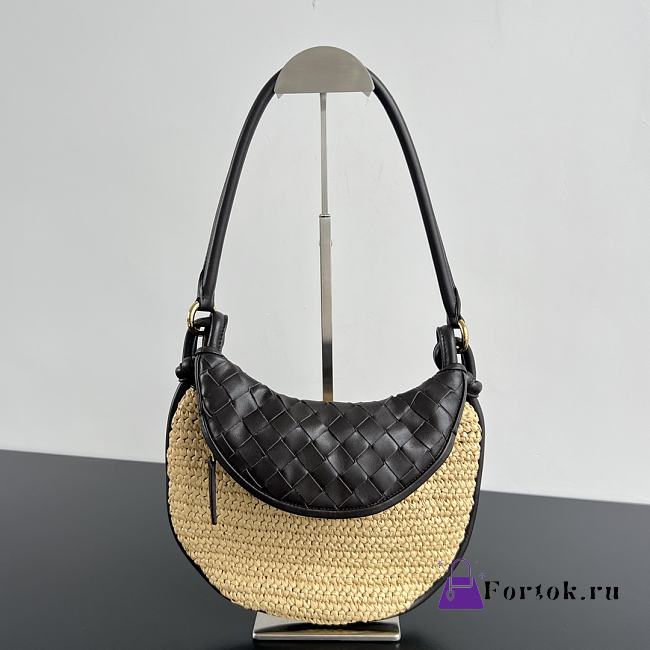 Fortok Bottega Veneta Raffia Gemelli Handbag Black 24.5x19x7cm - 1
