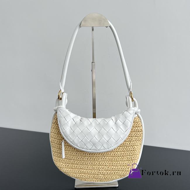 Fortok Bottega Veneta Raffia Gemelli Handbag White 24.5x19x7cm - 1