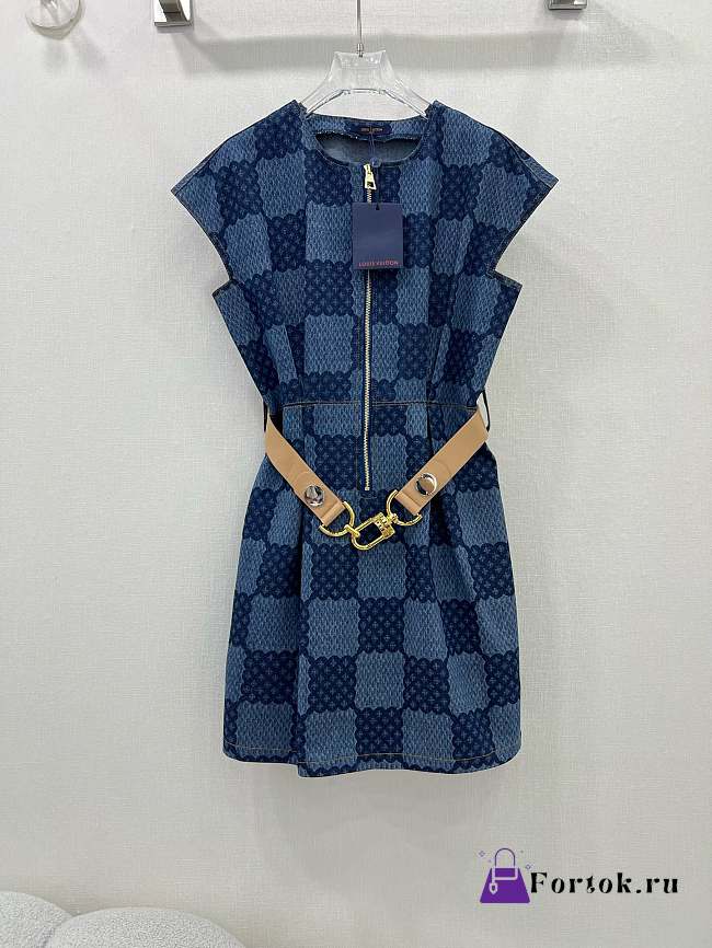 Fortok Louis Vuitton 24 Checkerboard Belt Dress Blue - 1