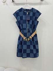 Fortok Louis Vuitton 24 Checkerboard Belt Dress Blue - 1