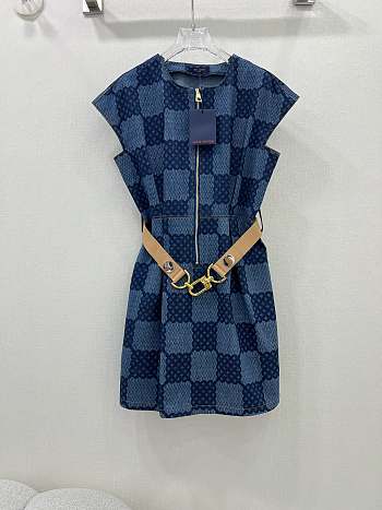 Fortok Louis Vuitton 24 Checkerboard Belt Dress Blue