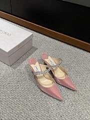 Fortok Jimmy Choo Pointed Diamond Chain High Heels Pink - 1