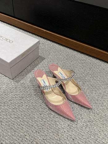 Fortok Jimmy Choo Pointed Diamond Chain High Heels Pink