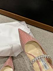 Fortok Jimmy Choo Pointed Diamond Chain High Heels Pink - 5