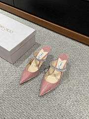 Fortok Jimmy Choo Pointed Diamond Chain High Heels Pink - 3