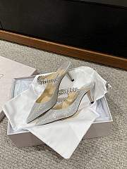 Fortok Jimmy Choo Pointed Diamond Chain High Heels Silver - 4