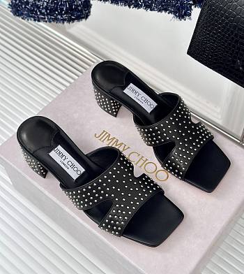 Fortok Jimmy Choo Ellison Studded Slide Sandals Black