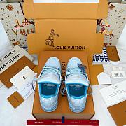 Fortok Louis Vuitton Trainer Sneakers Monogram-embossed Nubuck Calf Leather Blue - 6