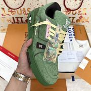 Fortok Louis Vuitton Trainer Sneakers Monogram-embossed Nubuck Calf Leather Green - 4