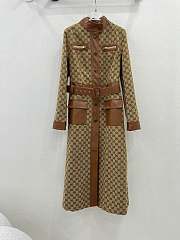 Fortok Gucci GG Canvas Leather Trim Trench Coat - 1