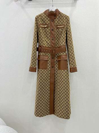 Fortok Gucci GG Canvas Leather Trim Trench Coat