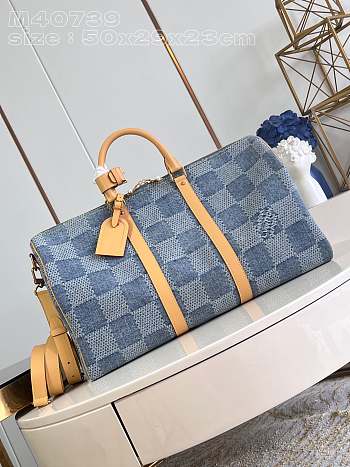 Fortok Louis Vuitton Keepall Bandoulière 50 Bag Sky Blue Denim M40739 50x29x23cm