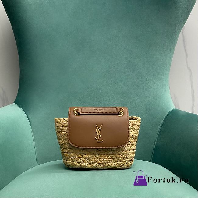 Fortok Saint Laurent Mini Manon In Raffia And Aged Vegetable-Tanned Leather 774269 23x6x12cm - 1