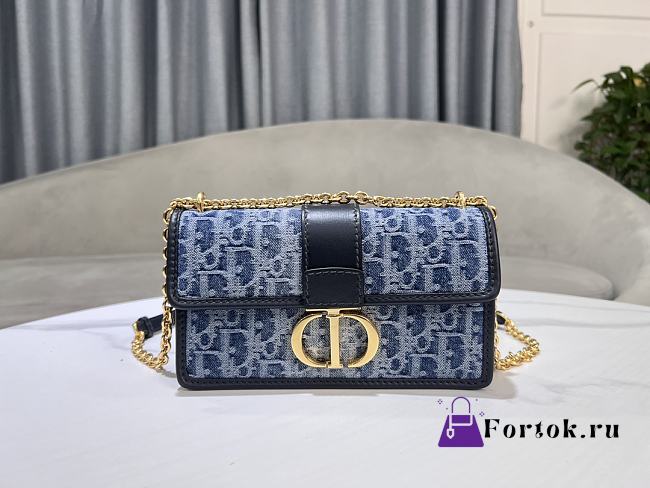Fortok Dior 30 Montaigne East-West Bag with Chain Blue Denim Oblique 21x12x6cm - 1