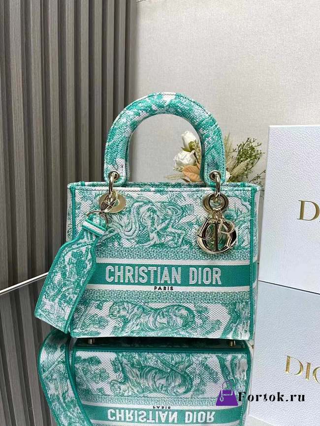 Fortok Dior Lady Bag Tiger Embroidery Green 24x20x11cm - 1