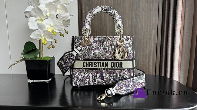 Fortok Dior Lady D-lite Bag Pastoral Flower Winter Lady Diana Embroidery 24x20x11cm - 1