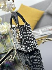 Fortok Dior Lady Three-grid Embroidered Meteor Pearls Bag 17x15x7cm  - 5