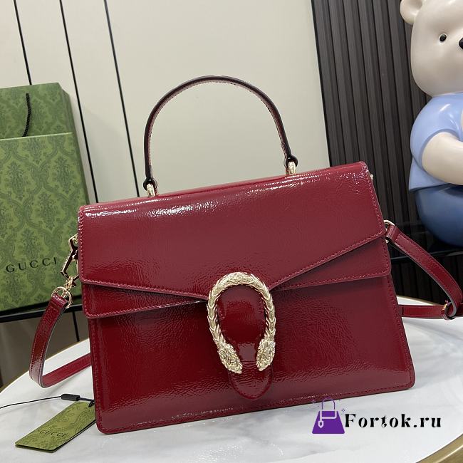Fortok Gucci Dionysus Top Handle Bag Red Patent Leather 29x20x10.5cm - 1