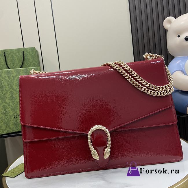 Fortok Gucci Dionysus Shoulder Bag Red Patent Leather 42x28x12cm - 1