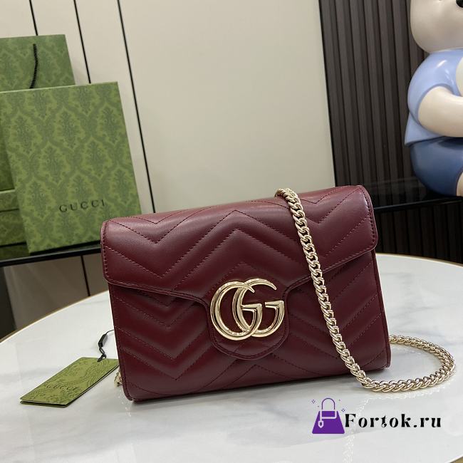 Fortok Gucci Mini GG Marmont Matelassé Bag Burgundy 474575 20x13x6cm - 1