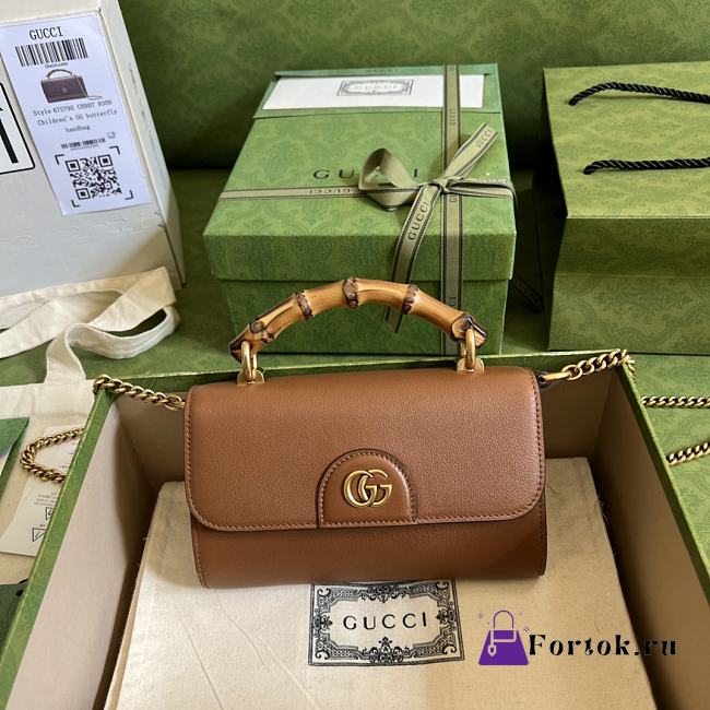 Fortok Gucci Diana Shoulder Bag With Bamboo And Chain In Brown Leather 675795 26cm - 1