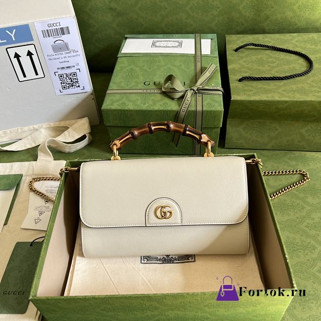 Fortok Gucci Diana Shoulder Bag With Bamboo And Chain In White Leather 675795 26cm - 1